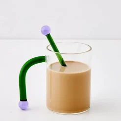 GigiandTom Bauhaus Glass Tumbler & Stirrer Green