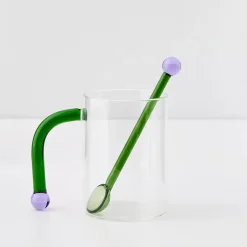 GigiandTom Bauhaus Glass Tumbler & Stirrer Green