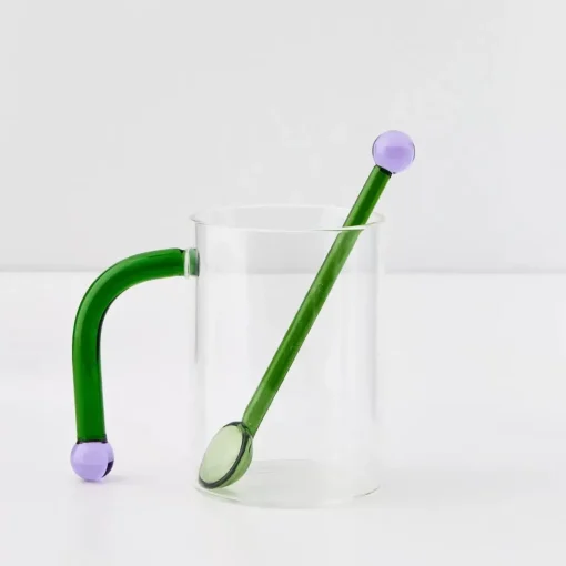 GigiandTom Bauhaus Glass Tumbler & Stirrer Green
