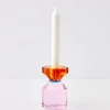 GigiandTom Bevel Crystal Taper Candle Holder Amber Pink
