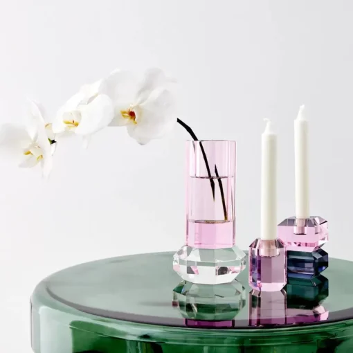 GigiandTom Briolette Crystal Taper Candle Holder Pink