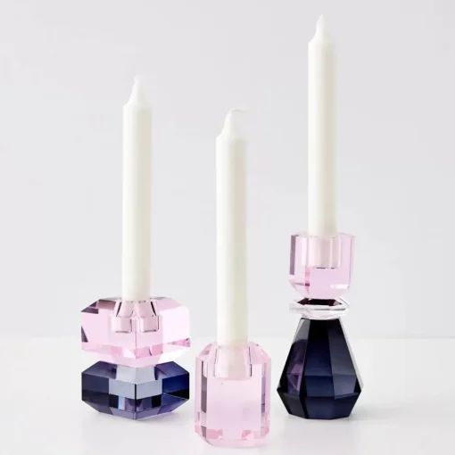 GigiandTom Briolette Crystal Taper Candle Holder Pink