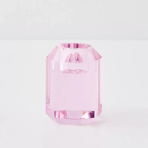 GigiandTom Briolette Crystal Taper Candle Holder Pink