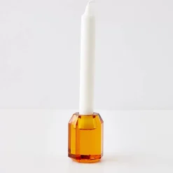 GigiandTom Briolette Crystal Taper Candle Holder Amber