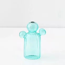 GigiandTom Cactus Medium Coloured Glass Vase Teal