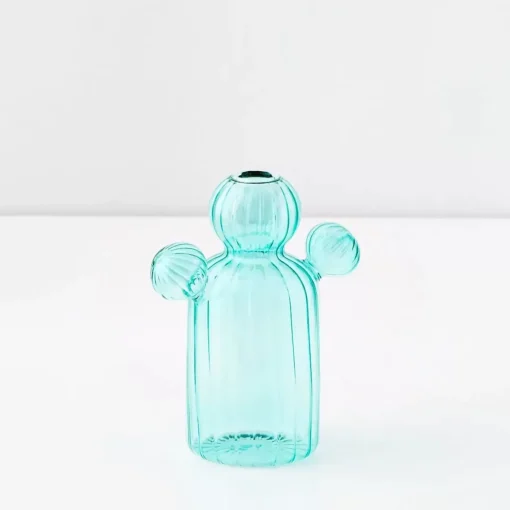 GigiandTom Cactus Medium Coloured Glass Vase Teal