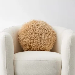 GigiandTom Carmela Faux Fur Circular Accent Cushion Tan