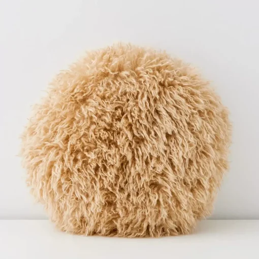 GigiandTom Carmela Faux Fur Circular Accent Cushion Tan