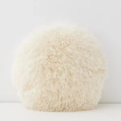 GigiandTom Carmela Faux Fur Circular Accent Cushion Ivory