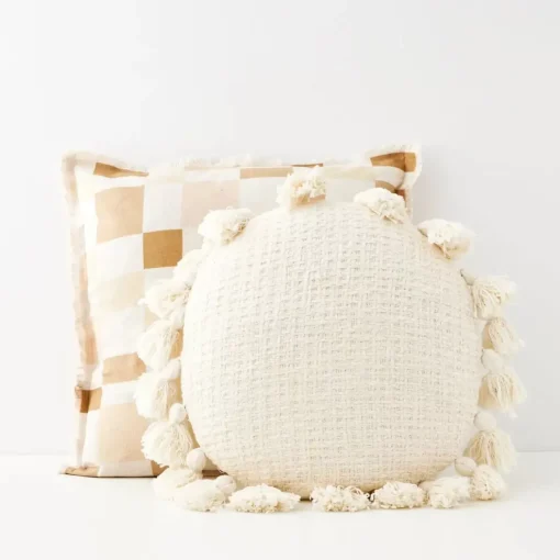 GigiandTom Checkered Fringed Cushion With Insert Beige