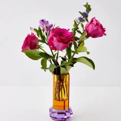 GigiandTom Cushion Crystal Cut Coloured Vase Amber