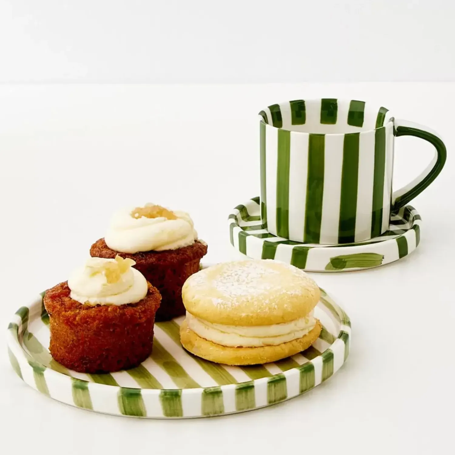 GigiandTom Hand Painted Coffee Cup And Plate Green