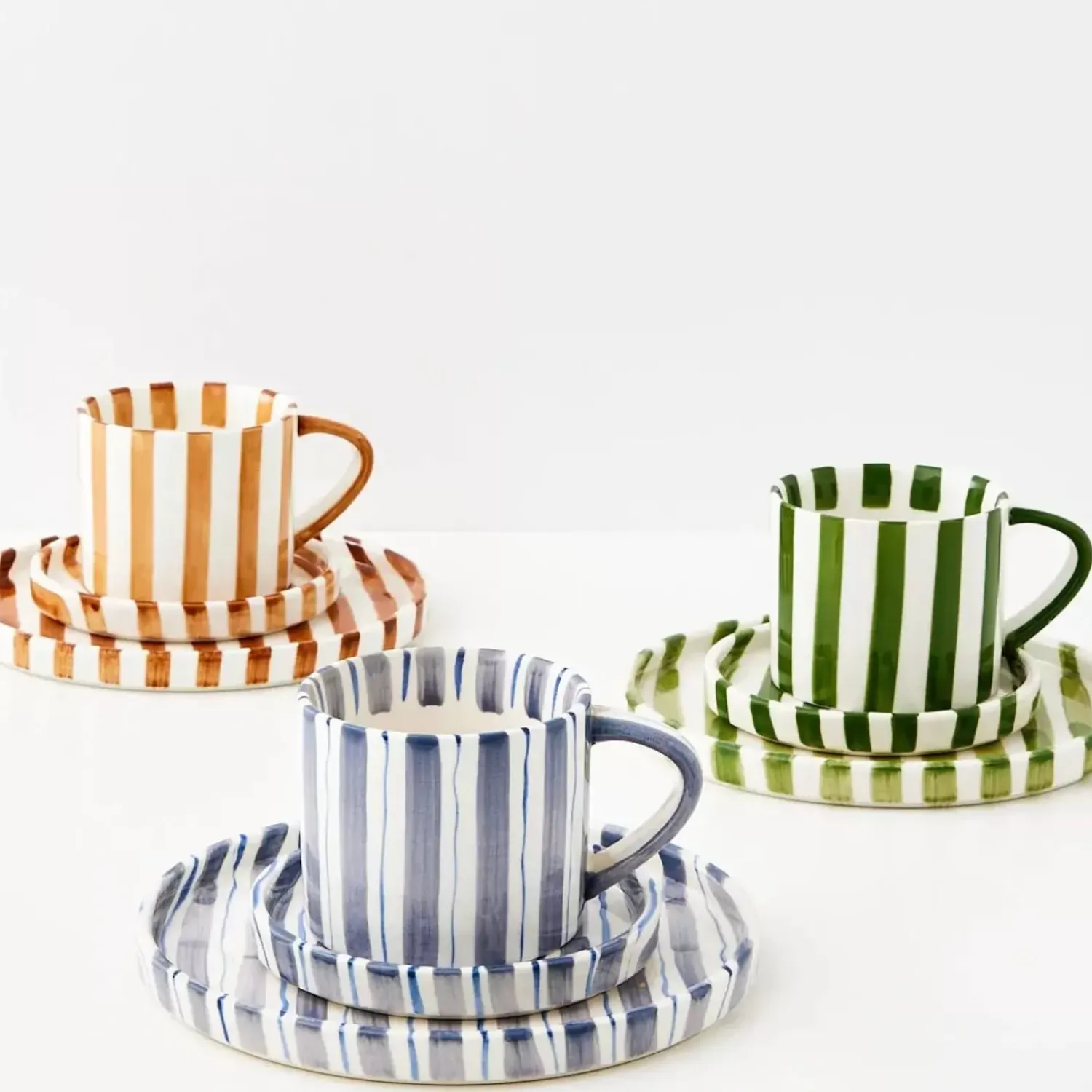 GigiandTom Hand Painted Coffee Cup And Plate Green