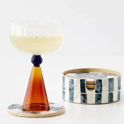 GigiandTom Inlay Coaster Set Of 6 Teal/Ivory