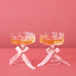 GigiandTom Ribbed Flower Champagne Glass Set Of 2
