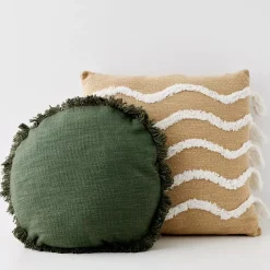 GigiandTom Shaggy Round Cotton Cushion With Insert Green
