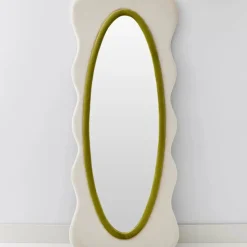 GigiandTom Squiggle Wavy Velvet Full Length Mirror Cream/Green