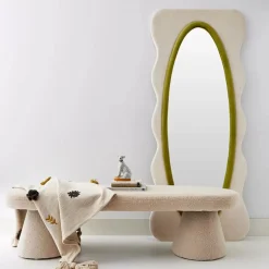 GigiandTom Squiggle Wavy Velvet Full Length Mirror Cream/Green