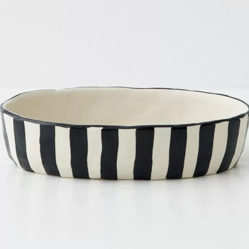 GigiandTom Stripe Shallow Ceramic Serving Bowl
