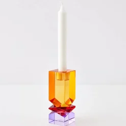 GigiandTom Technicolour Crystal Taper Candle Holder Amber Purple