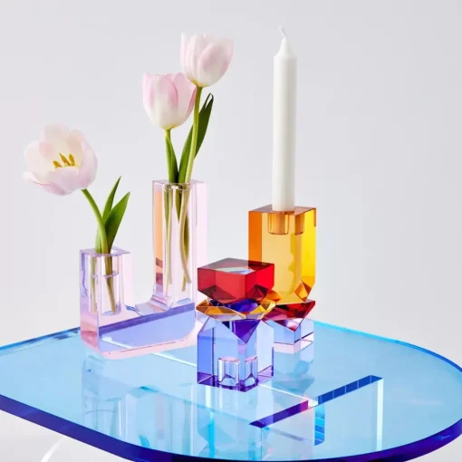 GigiandTom Technicolour Crystal Taper Candle Holder Amber Purple