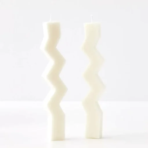 GigiandTom Zigzag Taper Candle White 2 Pack